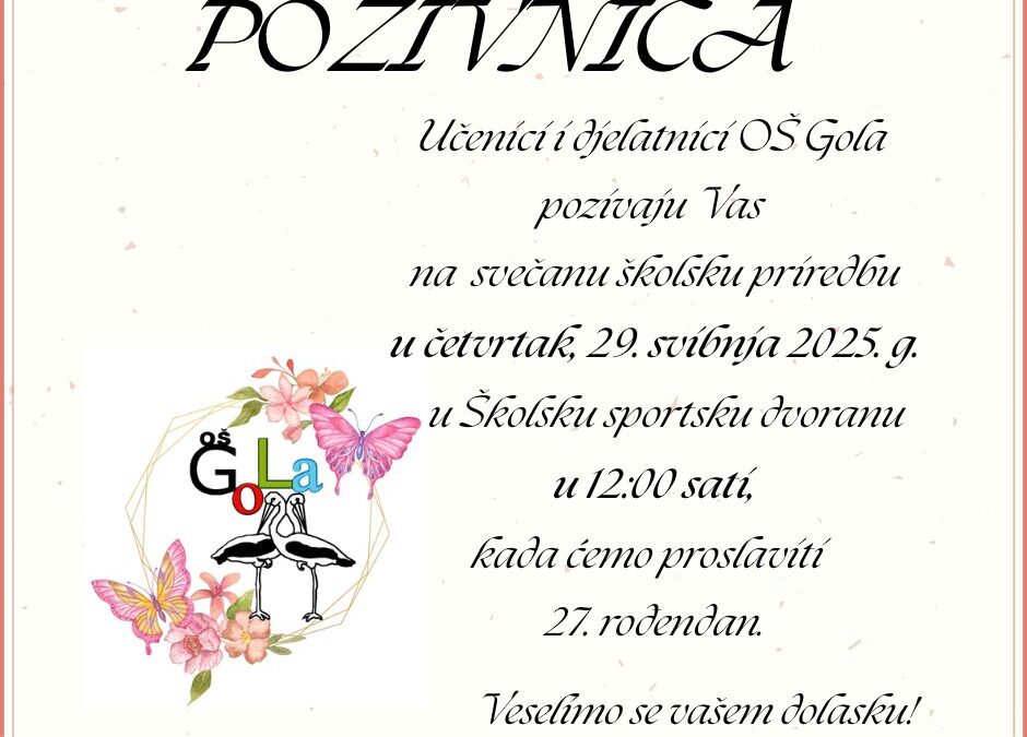 POZIVNICA NA 27. ROĐENDAN OŠ GOLA